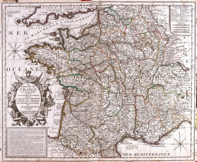 Karta över kungariket Frankrike (gravyr av Jean Baptiste Nolin