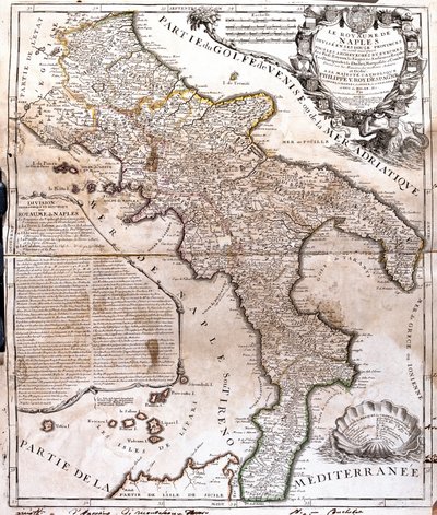 Karta över kungariket Neapel (Italien) (gravyr av Jean Baptiste Nolin