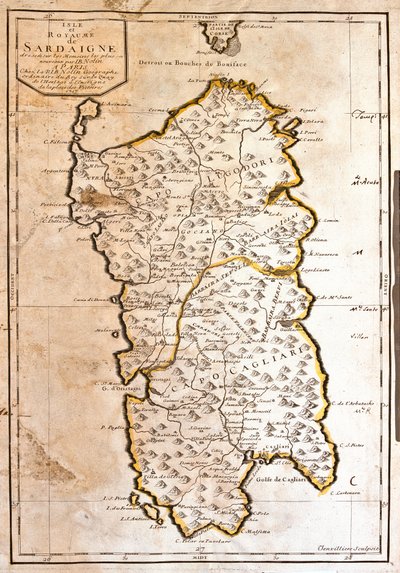 Karta över kungariket Sardinien (Italien) (gravyr av Jean Baptiste Nolin