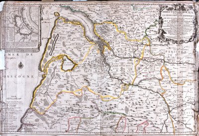Karta över området runt Bordeaux (Frankrike) (Gravering av Jean Baptiste Nolin