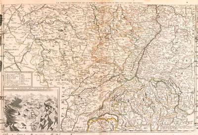 Karta över området runt Rhen (Tyskland, Schweiz, Frankrike) (Gravering av Jean Baptiste Nolin