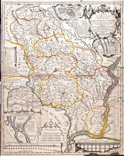 Karta över stiftet Uzes (Frankrike) (gravyr av Jean Baptiste Nolin
