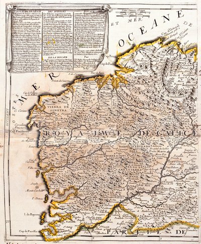 Karta över kungariket Galicien (Spanien) (gravyr av Jean Baptiste Nolin
