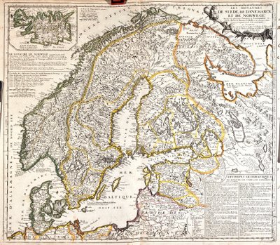 Karta över kungadömena Norge, Sverige och Danmark (Gravering av Jean Baptiste Nolin