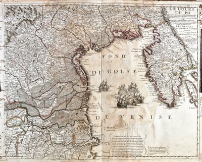 Karta över mynningen av Po i Italien (gravyr av Jean Baptiste Nolin