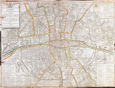 Ruttkarta över Paris och dess förorter av Jean Baptiste Nolin