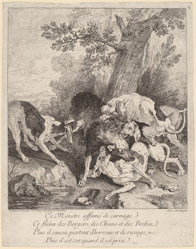 En varg attackerad av hundar av Jean Baptiste Oudry