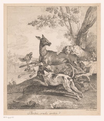 Rådjur attackerade av jakthundar Arrêtés, grymheter, arrêtez (...) (titel på objekt) Jaktscener (serietitel) av Jean Baptiste Oudry