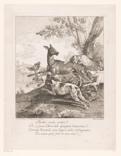 Rådjur attackerade av jakthundar Arrêtés, grymheter, arrêtez (...) (titel på objekt) Jaktscener (serietitel) av Jean Baptiste Oudry