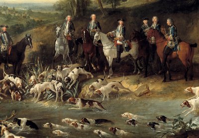 Kung Ludvig XV jagar rådjur i skogen Saint Germain 1730 Detalj. Målning av Jean Baptiste Oudry (1686-1755) 1730 Toulouse, Musee des Augustins av Jean Baptiste Oudry