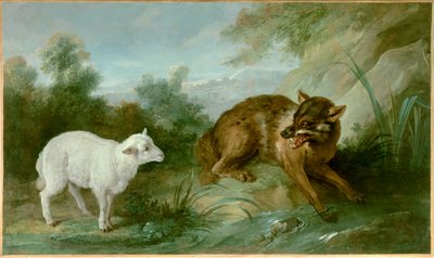 Vargen och lammet. Illustration av en fabel av Jean de La Fontaine (1621-1695). Målning av Jean Baptiste Oudry (1686-1755) av Jean Baptiste Oudry