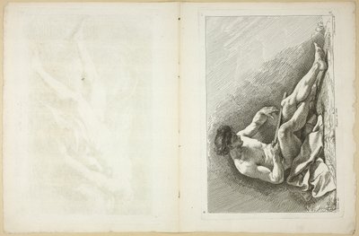 Figur (recto och verso), från andra boken av figurer av akademier graverad delvis av professorerna i Royal Academy av Jean Baptiste Perronneau