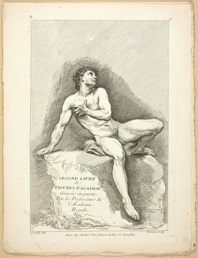 Figur (recto och verso), från andra boken av figurer av akademier graverad delvis av professorerna i Royal Academy av Jean Baptiste Perronneau