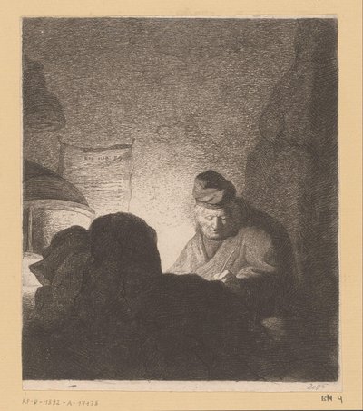 Man skriver i ljuset av en lampa av Jean Baptiste Pierre Lebrun (attributed to)
