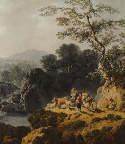 Ett floddalslandskap med herdar och resenärer av Jean Baptiste Pillement