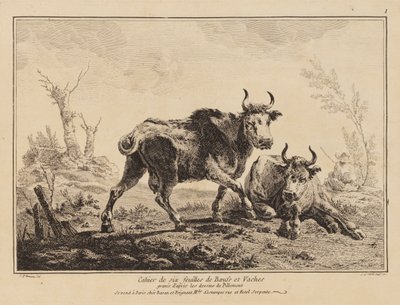 Anteckningsbok med sex ark oxe och kor av Jean Baptiste Pillement