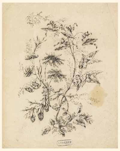 Teckning, gren av ett fantastiskt träd, 1775-1800 av Jean Baptiste Pillement
