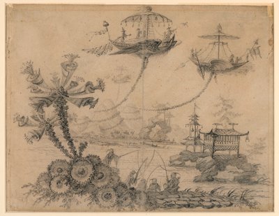 Teckning, Chinoiserie-fantasi, 1770-90 av Jean Baptiste Pillement
