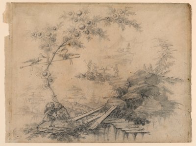 Teckning, Chinoiserie-fantasi, ca 1780 av Jean Baptiste Pillement