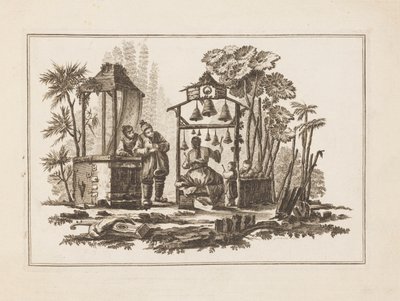 Figurspelande klockor, från "Ny anteckningsbok med sex ark med olika historiska kinesiska ämnen" av Jean Baptiste Pillement