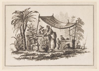 Figurer med en vas med blommor, från "Ny anteckningsbok med sex ark av olika historiska kinesiska ämnen" av Jean Baptiste Pillement