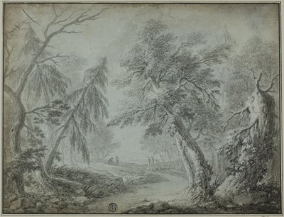 Skog med bäck och figurer av Jean Baptiste Pillement