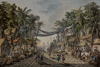 Marknadsscen i en imaginär orientalisk hamn, ca. 1764 (olja på duk) av Jean Baptiste Pillement