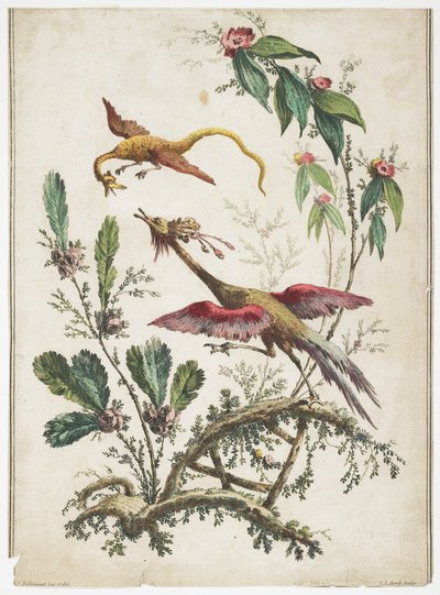 Prydnad. Chinoiserie. Blommor och fåglar., 1770 av Jean Baptiste Pillement