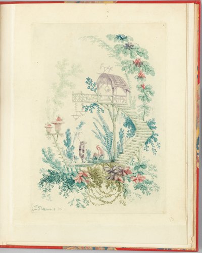 Ornamental Design från Ny svit med kinesiska anteckningsböcker för användning av designers och målare No.3, Inventes et dessines av Jean Pillement. Graves av Anne Allen av Jean Baptiste Pillement