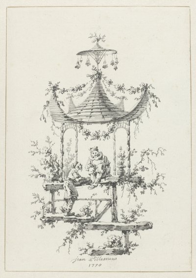 Prydnadskomposition i chinoiserie stil Ornamental design i chinoiserie-stil för Deuxième Cahier de six Baraques Chinoises (serietitel) av Jean Baptiste Pillement