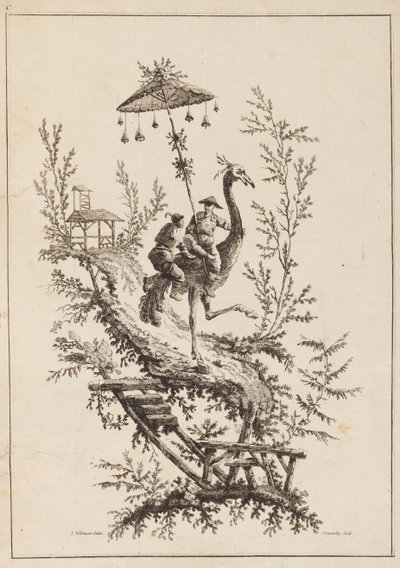 Struts Rirders, tallrik från en uppsättning Chinoiserie-representationer av Jean Baptiste Pillement