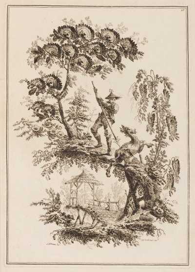 Tallrik 10, från "Suite of Tolve Fishermen and Hunters" av Jean Baptiste Pillement