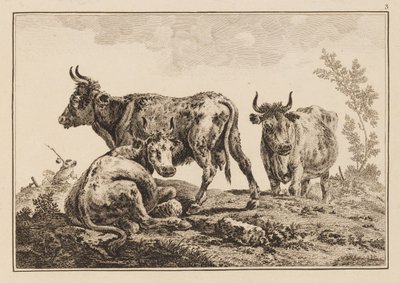 Plåt 3, från "Anteckningsbok med sex ark med oxar och kor" av Jean Baptiste Pillement