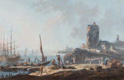 Hamnplats i lugnt väder av Jean Baptiste Pillement