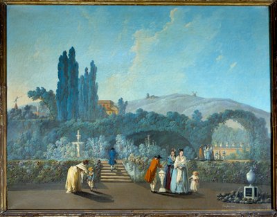 Utsikt över Benficas trädgårdar i Lissabon 1785 Akvarell av Jean Pillement (1728-1808) 1785 Paris, dekorativ konst av Jean Baptiste Pillement