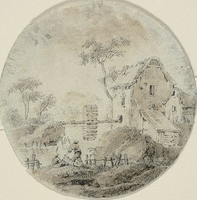 Vattenkvarn med figurer bredvid floden av Jean Baptiste Pillement