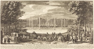 Utsikt över Bassin de Neptunus i Versailles trädgård av Jean Baptiste Rigaud