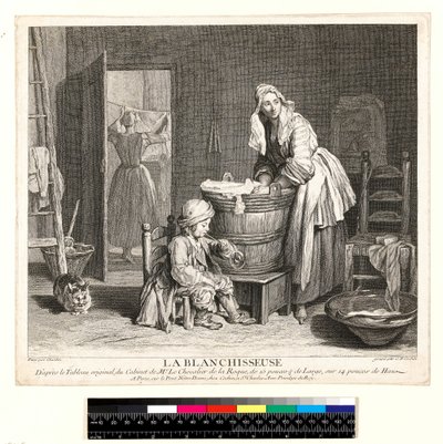 La Blanchisseuse, graverad av Charles Nicolas Cochin I (1688-1754) 1739 (etsning och gravyr) av Jean Baptiste Simeon (after) Chardin