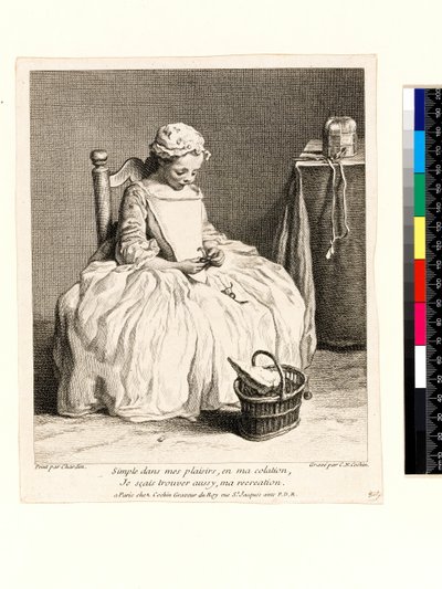 Liten flicka med sin lunch (La Petite Fille aux Cerises) graverad av Charles Nicolas Cochin I (1688-1754) 1738 (etsning och gravyr) av Jean Baptiste Simeon (after) Chardin