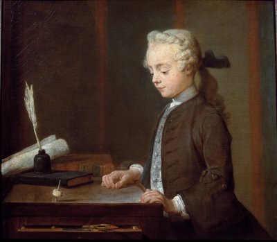 Pojke med snurra (eller barn med teetotum) - olja på duk av Jean Baptiste Simeon Chardin