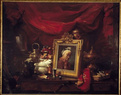 Chardin och hans modeller. Tabell i en array (abyme). En målning föreställande Jean Baptiste Simeon Chardin (1699-1779) omger stilleben. Målning av Philippe Rousseau (1816-1887) 1867 sön. 1,77x2,26 m Paris, musee d