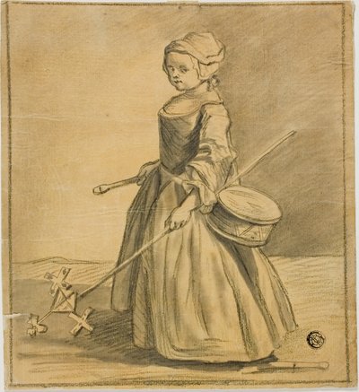 Flicka leker med trumma av Jean-Baptiste Simeon Chardin