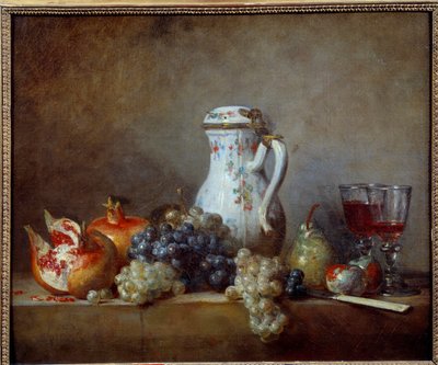 Druvor och granater Målning av Jean Baptiste Simeon Chardin (1699-1779) 1763 Sön. 0,47x0,57 m - Vindruvor och granatäpplen. Målning av Jean Baptiste Simeon Chardin (1699-1779) av Jean-Baptiste Simeon Chardin