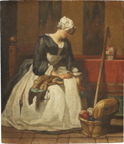 La brodeuse - Broderskan, av Chardin, Jean Baptiste Simeon (1699-1779). Olja på trä. Mått: 19x16,5 cm. Nationalmuseum Stockholm av Jean-Baptiste Simeon Chardin