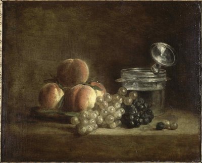 Persikor och vindruvor. av Jean-Baptiste Simeon Chardin