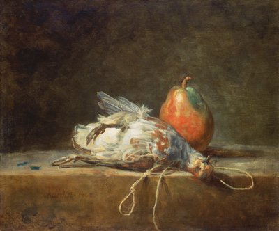 Stilleben med rapphöna och päron, 1748 av Jean Baptiste Simeon Chardin