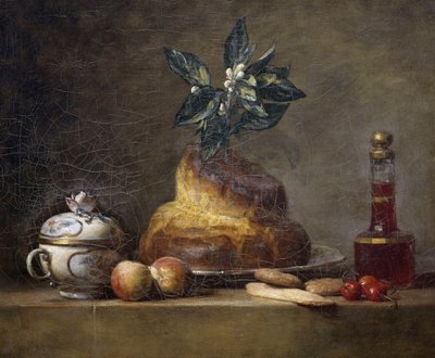 Stilleben med brioche av Jean-Baptiste Simeon Chardin