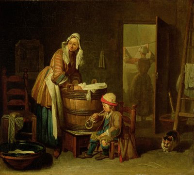 The Laundress (olja på duk) av Jean Baptiste Simeon Chardin
