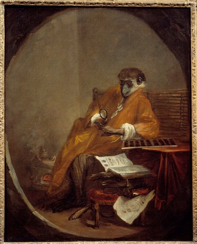 Den antika apan. Representation av en apa i människans hållning. Målning av Jean Baptiste Simeon Chardin (1699-1779) av Jean-Baptiste Simeon Chardin
