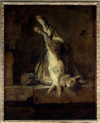 Den döda kaninen och jaktutrustning Målning av Jean Baptiste Simeon Chardin (1699-1779) 1700-tal sön. 0,81x0,65 m Paris, Louvren. av Jean Baptiste Simeon Chardin